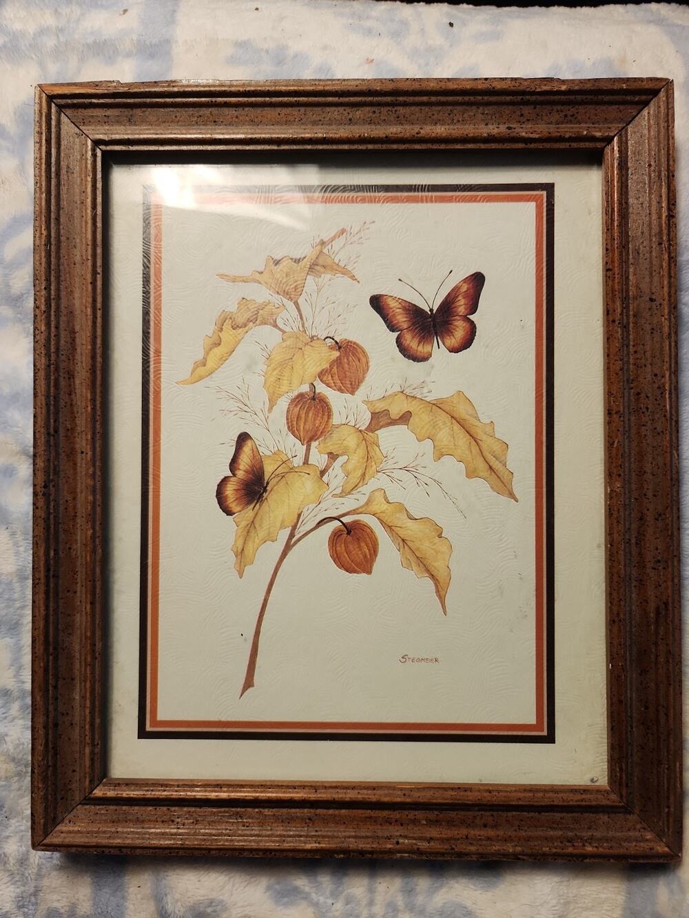 Vintage Stegmeier Botanical Print "Chinese Lanterns & Butterflies" Framed...